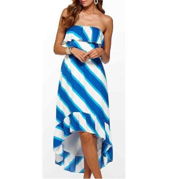 New Lilly Pulitzer Caldwell Sail Stripe Colorblock High Low Midi Dress - Picture 1 of 11